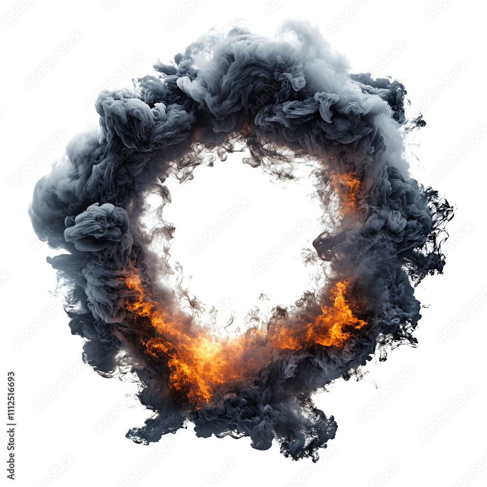 A smoke ring from an explosion on a white background A smoke ring from an explosion on a white background