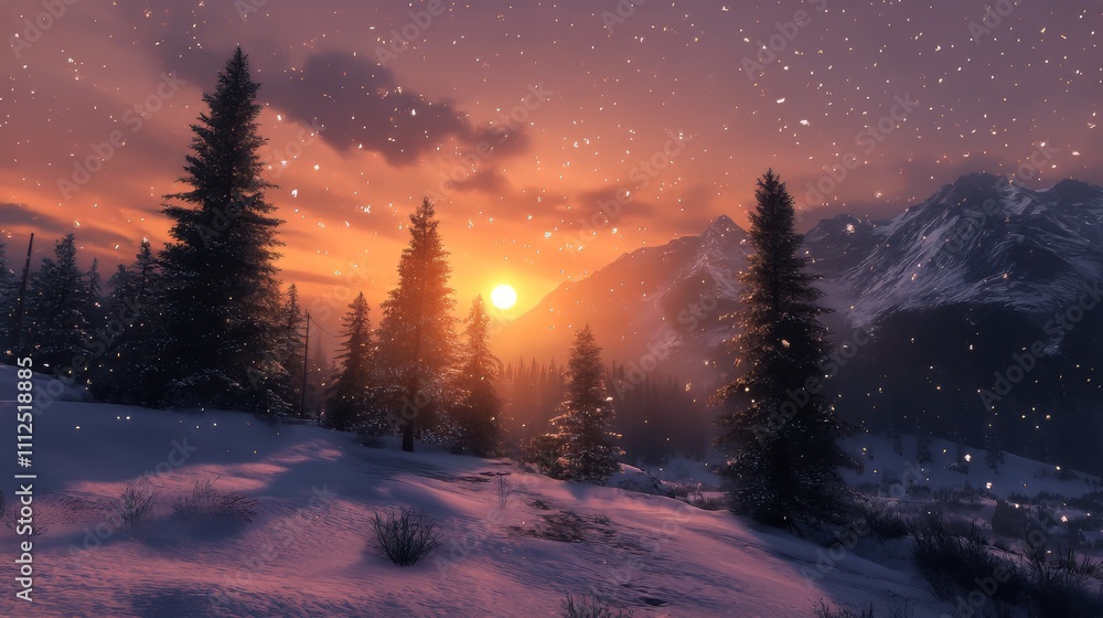 Snowy trees sparkle in the morning sun. A peaceful winter scene in a frosty forest. Snowy trees sparkle in the morning sun. A peaceful winter scene in a frosty forest.