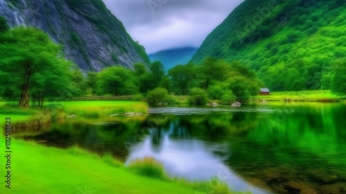 Serene Lakeside Valley Scene With Lush Greenery