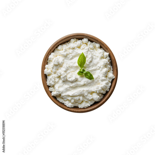 Fresh cottage cheese dairy product isolated top view, organic homemade curd ingredient, healthy protein-rich breakfast food from above photo