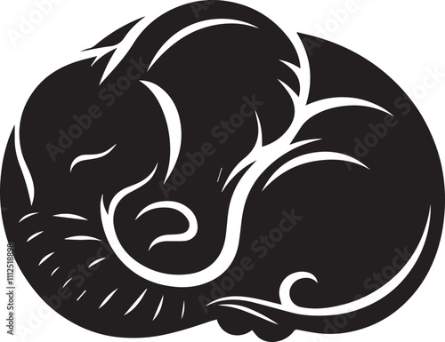 Sleeping elephant silhouette curled up on the ground vector photo