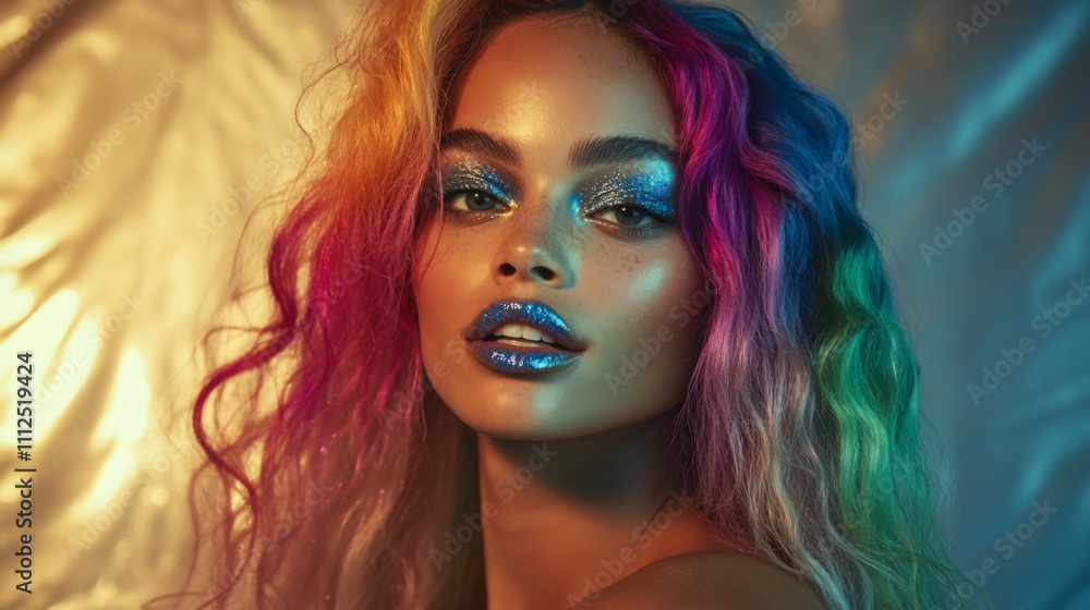 Fototapeta premium Radiant Beauty: A Colorful Portrait of a Fashion Model