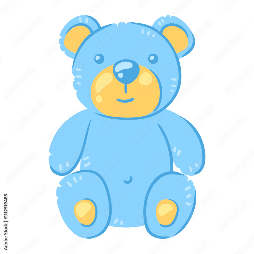 Fototapeta premium Illustration of teddy bear. New born baby boy Happy Birthday object.