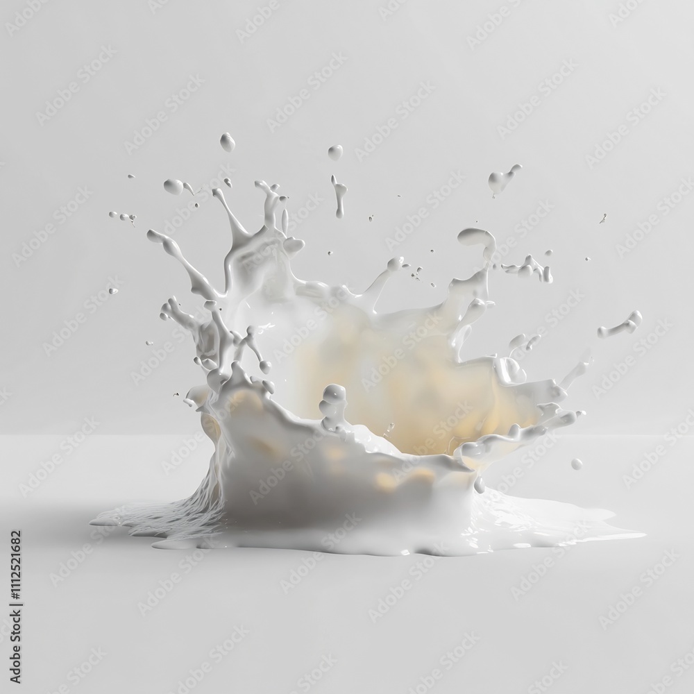 Captivating Milk Splash Effect on Pristine White Background with 3D and Elements Captivating Milk Splash Effect on Pristine White Background with 3D and Elements
