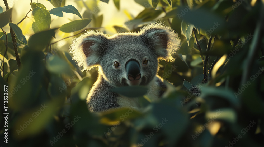 Obraz premium Curious Koala Peeks Through the Foliage
