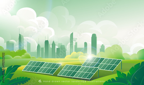 Green environmental protection theme illustration new energy wind and solar energy