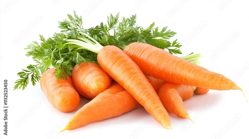 Freshly Harvested Carrots with Green Leaves on White Background Freshly Harvested Carrots with Green Leaves on White Background