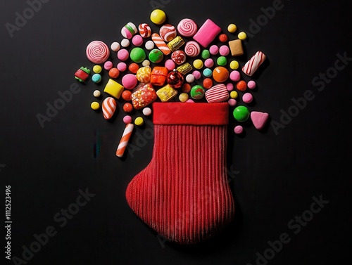 A candyfilled Christmas stocking spilling vibrant treats, rendered in acrylic patterns photo