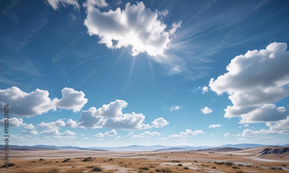 A vast expanse of clear blue sky with wispy white clouds drifting in the distance, hazy weather , dreamy effect, light atmosphere A vast expanse of clear blue sky with wispy white clouds drifting in the distance, hazy weather , dreamy effect, light atmosphere