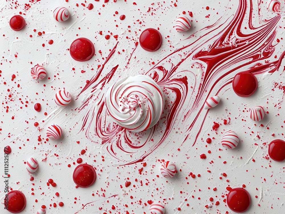 Fototapeta premium Acrylic art of a peppermint bark dessert with swirling candy patterns