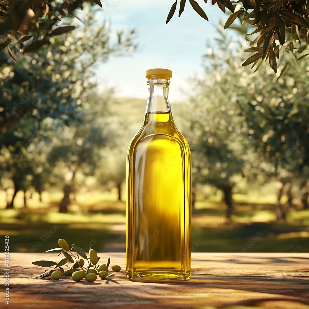 Authentic Olive Oil Bottle in Rustic Mediterranean Olive Grove Landscape Authentic Olive Oil Bottle in Rustic Mediterranean Olive Grove Landscape