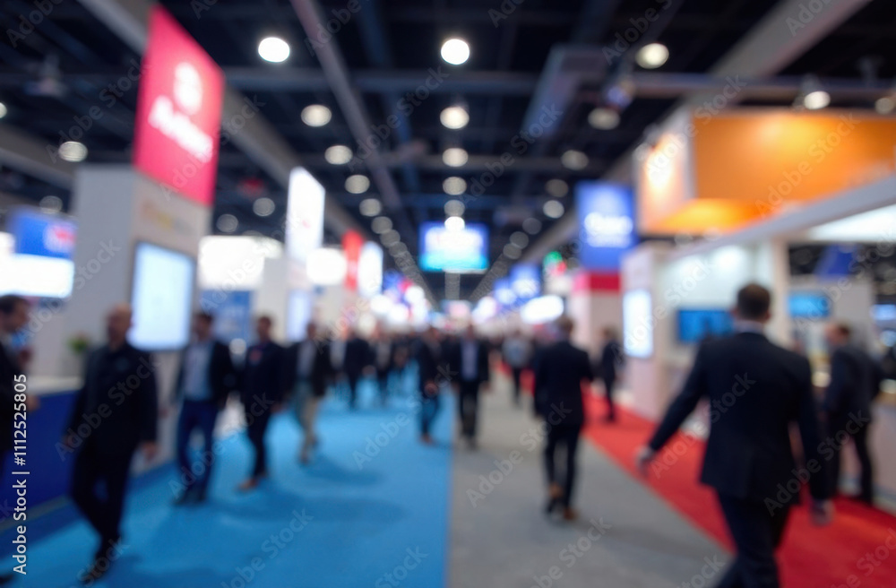 Tradeshow motion blur with vibrant booth displays Tradeshow motion blur with vibrant booth displays