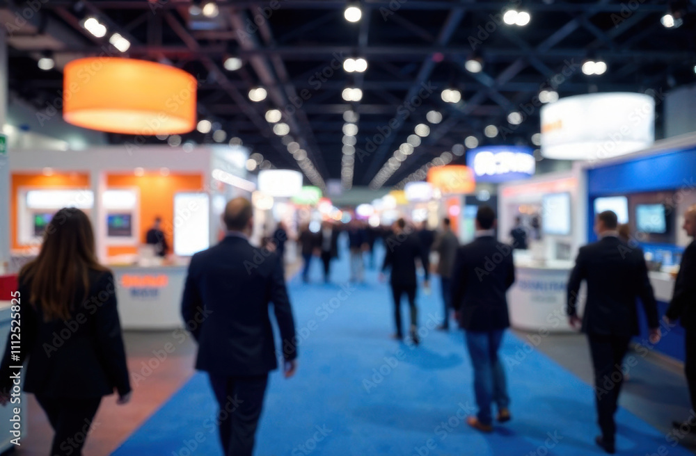 Tradeshow motion blur with vibrant booth displays Tradeshow motion blur with vibrant booth displays