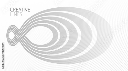 Lines in perspective vector abstract background in light grey and white monochrome, 3D dimensional stripes with smooth gradient and wavy motion.