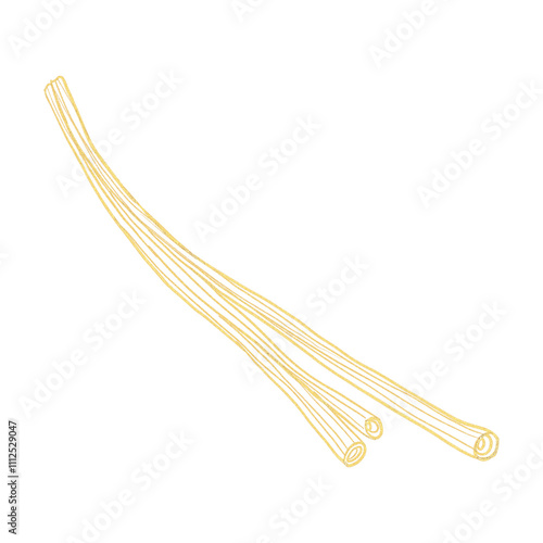 A drawing of two cinnamon sticks. The sticks are yellow and are drawn in a zigzag pattern