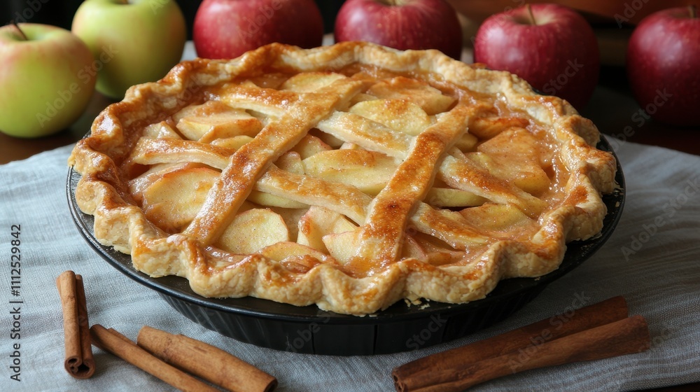 Delicious Homemade Apple Pie with Fresh Apples and Cinnamon Sticks Delicious Homemade Apple Pie with Fresh Apples and Cinnamon Sticks