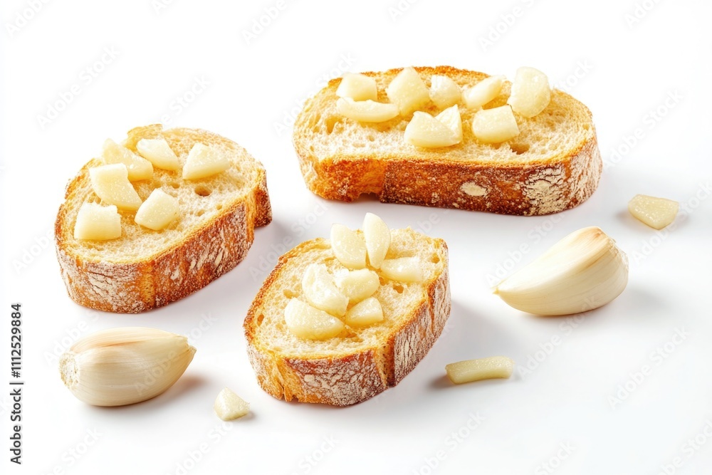 Freshly baked bread topped with sliced bananas and garlic Freshly baked bread topped with sliced bananas and garlic