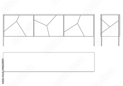 Hand drawn silhouette of mid century dresser. Modern furniture outline drawing. Line art cupboard for trendy interior design. Sketch commode on legs. Vector illustration