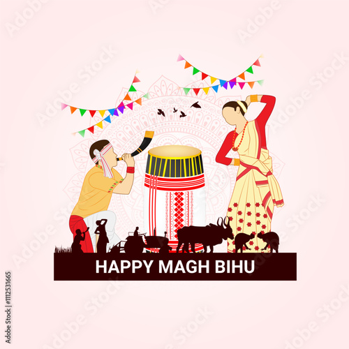 Vector illustration of Happy Magh Bihu social media template