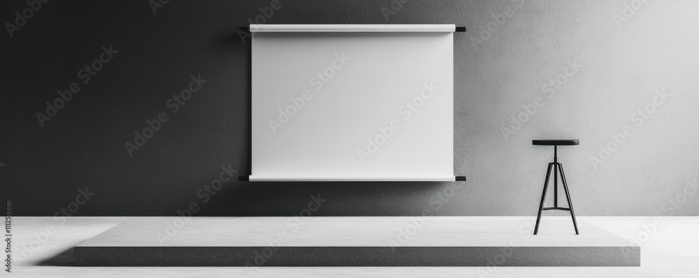 Obraz premium Modern digital display floating rollup stand in minimalist setting
