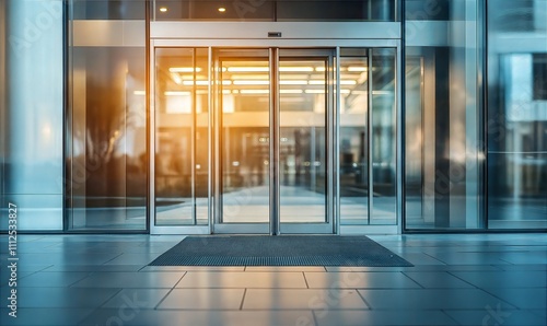 Modern Glass Entrance with Automatic Doors - Urban Architecture