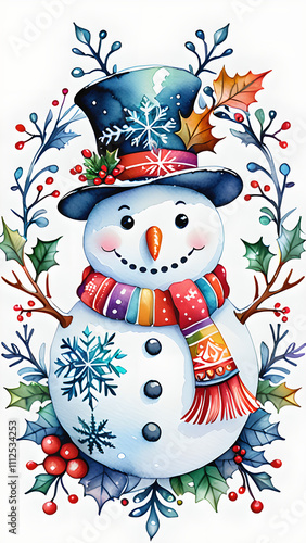 Mandala Snowman: Intricate Watercolor Clip Art photo