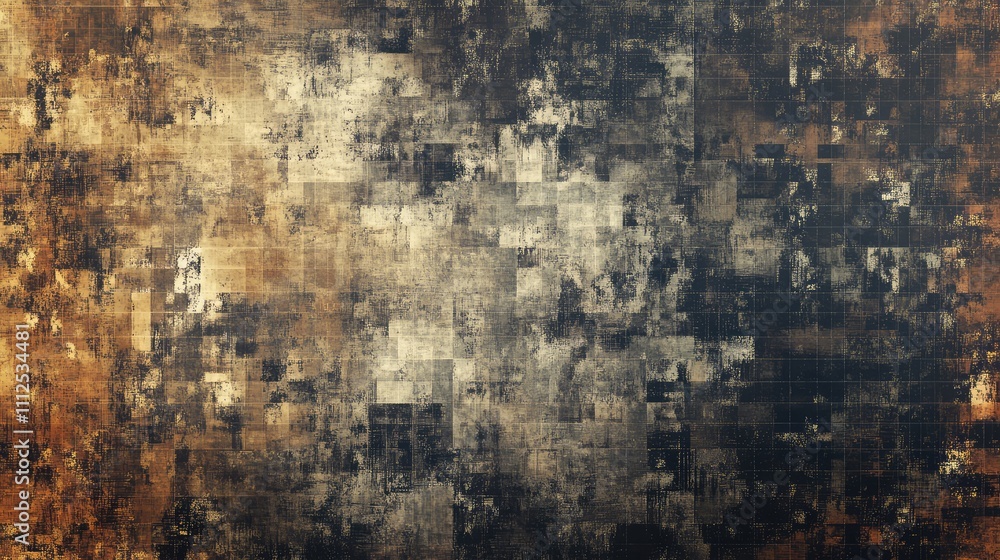 Obraz premium A grainy, vintage-inspired pixel texture with a touch of faded sepia tones, evoking the feel of early digital design
