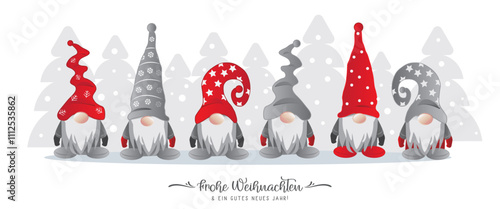 Weihnachtswichtel Grußkarte für Weihnachten und Neujahr - Vektor Illustration mit deutschem Text