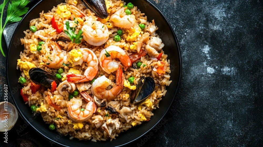 Colorful Seafood Fried Rice with Shrimp and Fresh Vegetables Colorful Seafood Fried Rice with Shrimp and Fresh Vegetables