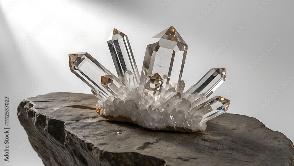 Smoky Quartz Crystal Cluster on Dark Rock Base Smoky Quartz Crystal Cluster on Dark Rock Base
