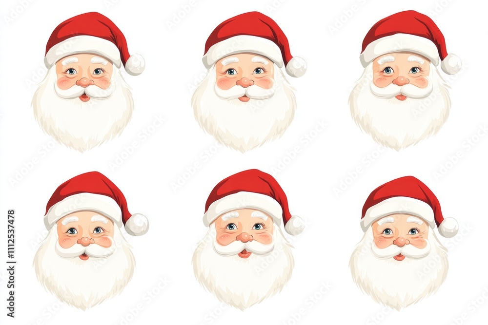 Six Santa Claus faces with unique expressions for various uses Six Santa Claus faces with unique expressions for various uses