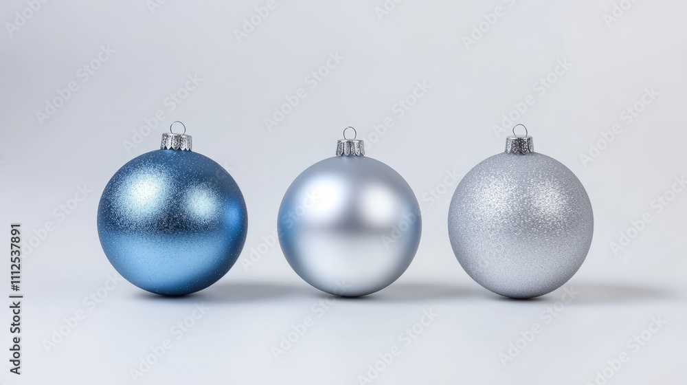 Christmas blue silver decorations balls New Year on white background Christmas blue silver decorations balls New Year on white background