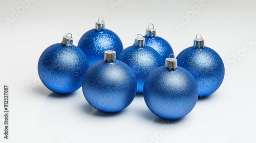 Christmas blue silver decorations balls New Year on white background 