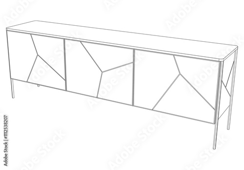 Hand drawn silhouette of mid century dresser. Modern furniture outline drawing. Line art cupboard for trendy interior design. Sketch commode on legs. Vector illustration