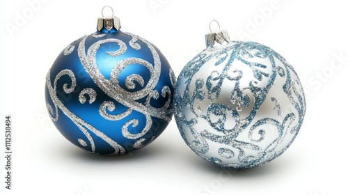 Christmas blue silver decorations balls New Year on white background 