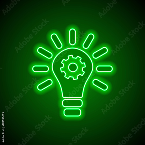 Wallpaper Mural Light bulb with gears simple icon. Flat design. Green neon on black background with green light Torontodigital.ca