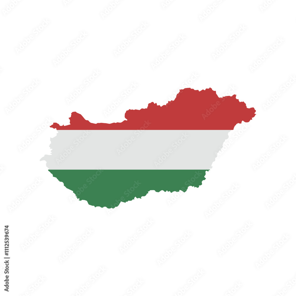 Outline map of Hungary filled with red, white, and green flag colors, representing national pride and cultural heritage, perfect for geographic and symbolic design purposes. Outline map of Hungary filled with red, white, and green flag colors, representing national pride and cultural heritage, perfect for geographic and symbolic design purposes.