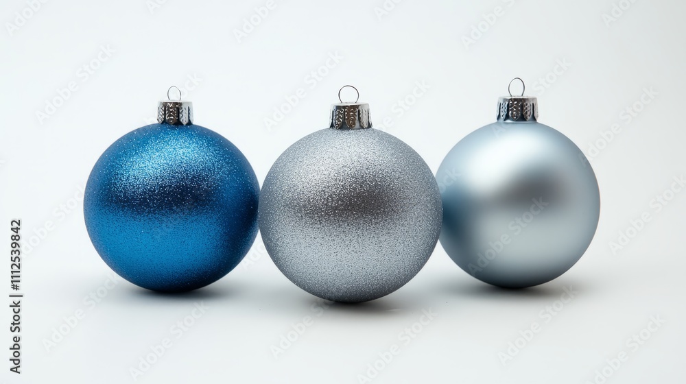 Christmas blue silver decorations balls New Year on white background 