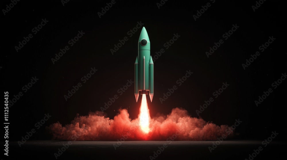 Fototapeta premium Rocket launch action in space isolated on black background render