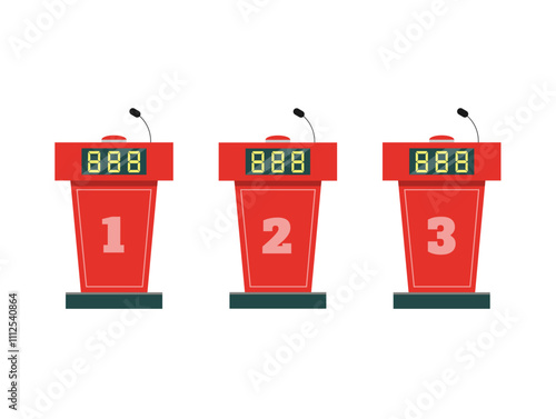 Set of empty game show stands with playing buttons isolated on white background. Vector stock