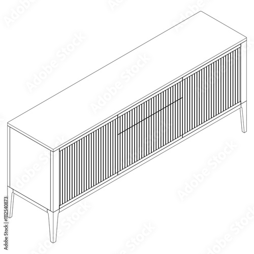 Sideboard Living Room Furniture isolated continuous line art flat vector illustration