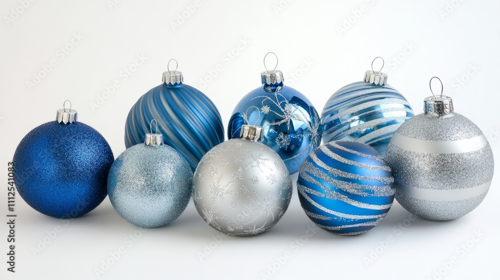 Christmas blue silver decorations balls New Year on white background Christmas blue silver decorations balls New Year on white background