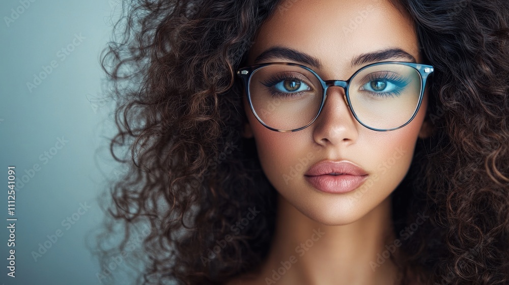 A portrait of a woman with glasses, taken from a close perspective A portrait of a woman with glasses, taken from a close perspective