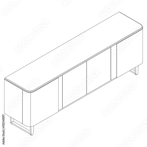 Sideboard Living Room Furniture isolated continuous line art flat vector illustration