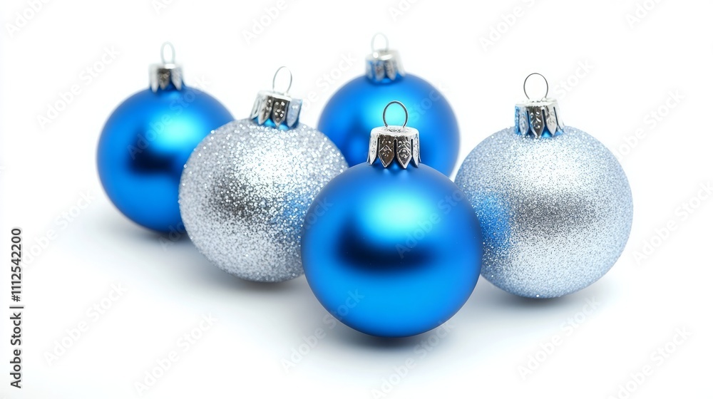 Obraz premium Christmas blue silver decorations balls New Year on white background 