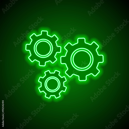 Wallpaper Mural Gears simple icon vector. Flat design. Green neon on black background with green light Torontodigital.ca