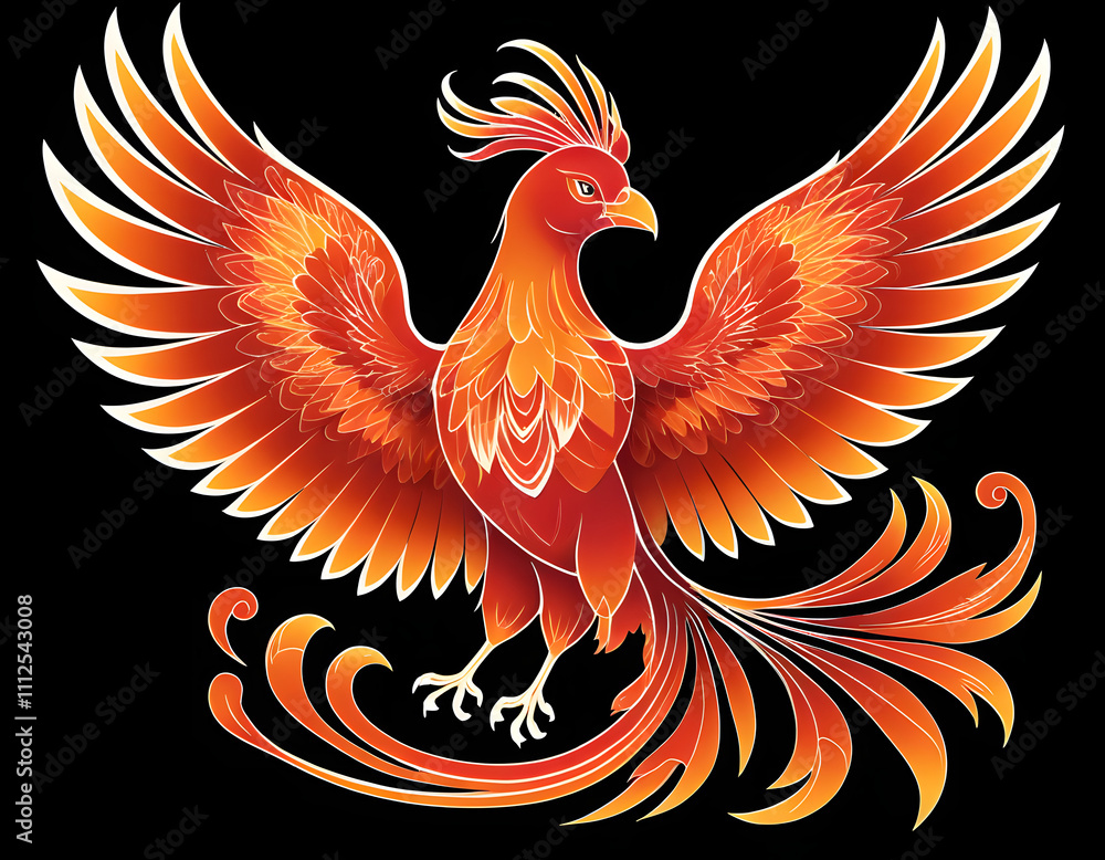Fototapeta premium Fiery phoenix with ornate tail feathers