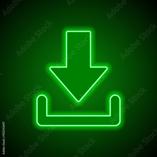 Download simple icon, vector. Flat design. Green neon on black background with green light