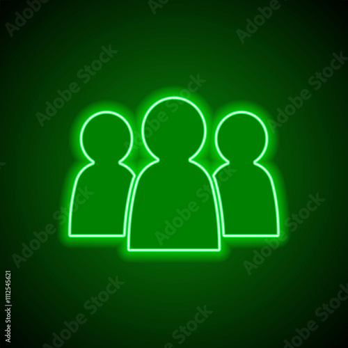 Community, people simple icon. Flat design. Green neon on black background with green light