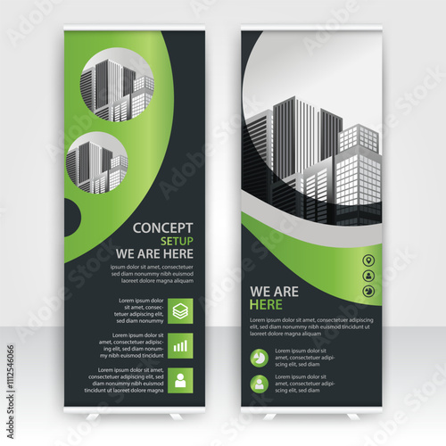 Greenery Roll up layout template mock up. flag flyer banner backdrop design. vector illustration background